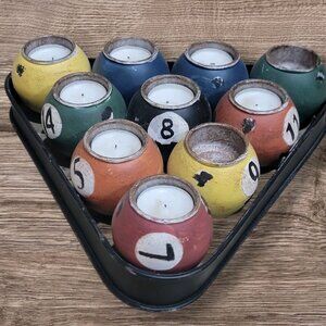 Vintage Style Metal Billiard Pool Ball Rack Candle Holder Tea Light